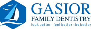 Logo for Gasior Family Dentistry, a Northville dental office, featuring a stylized sailboat with birds in a blue hexagon, alongside the text GASIOR FAMILY DENTISTRY and the tagline look better · feel better · be better.